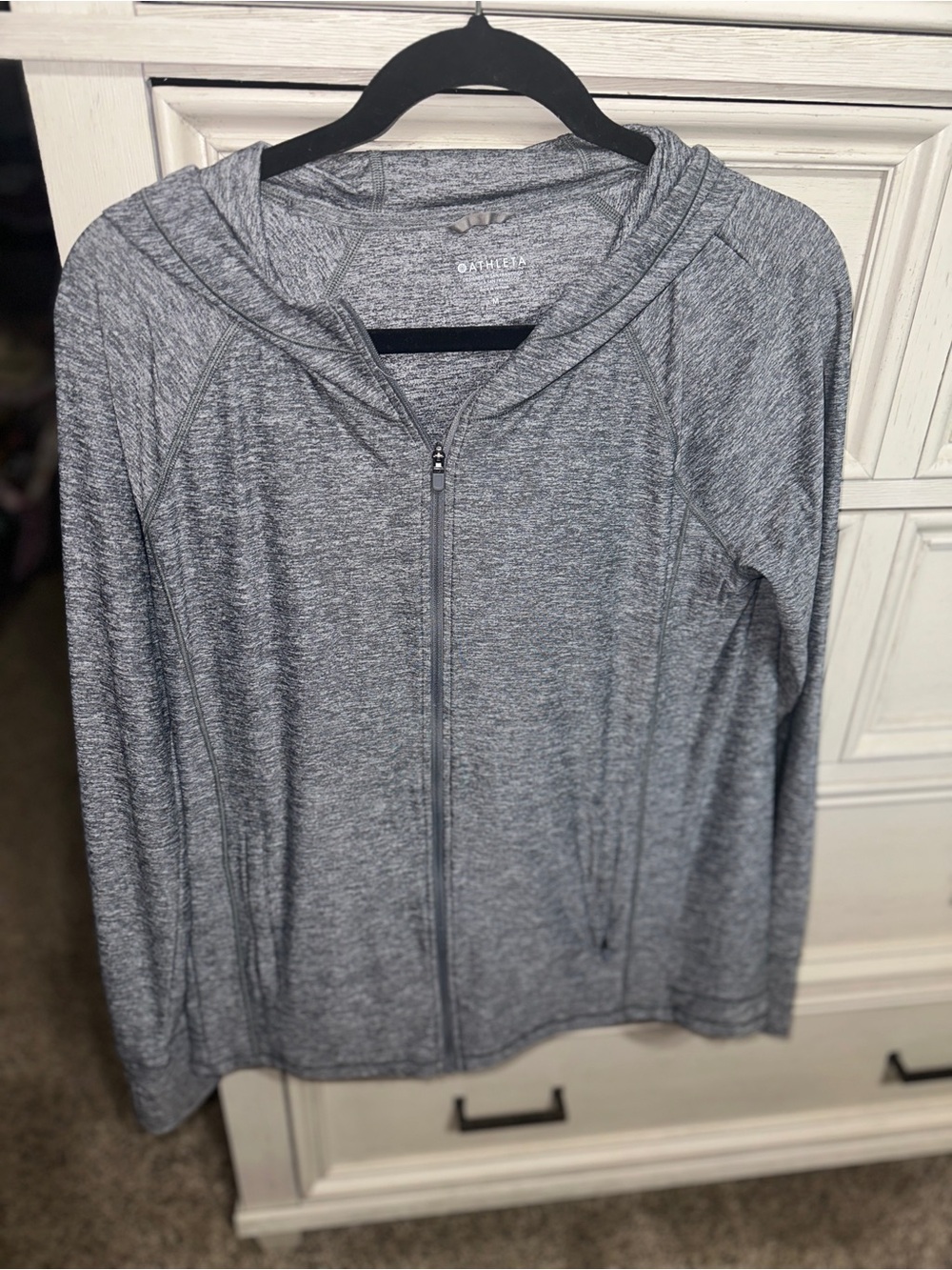 Athleta Heather Gray Full-Zip Hooded Active Jacket